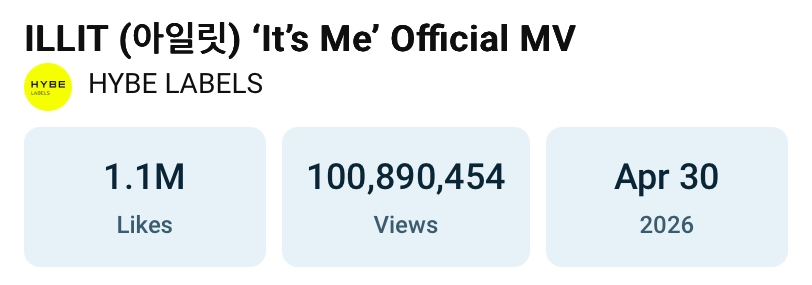 أغنية "It's Me" لفرقة ILLIT تصبح أسرع فيديو موسيقي لهم يصل إلى 100 مليون مشاهدة أغنية "It's Me" لفرقة ILLIT تصبح أسرع فيديو موسيقي لهم يصل إلى 100 مليون مشاهدة