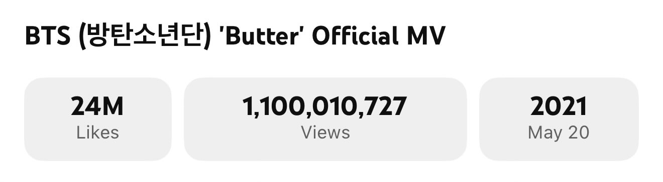 أغنية "Butter" لفرقة BTS تصبح سابع فيديو موسيقي للفرقة يحقق 1.1 مليار مشاهدة